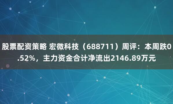 股票配资策略 宏微科技（688711）周评：本周跌0.52%，主力资金合计净流出2146.89万元